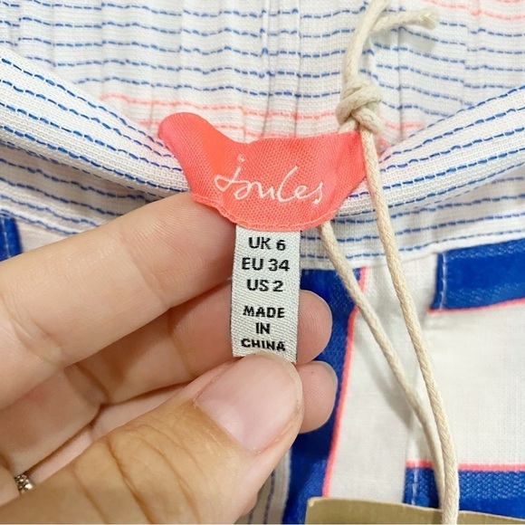 JOULES Orielle Linen Blend Midi Skirt White Blue Stripe NEW Coastal Size 2 - Picture 13 of 16
